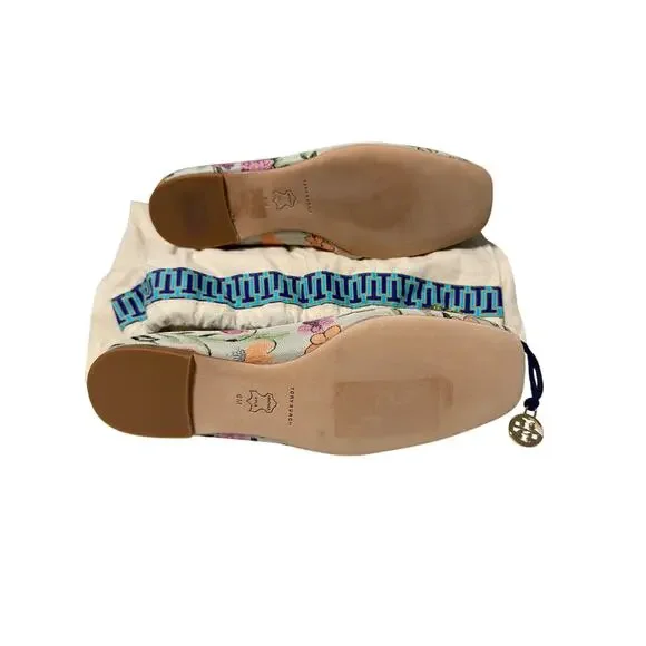 Tory Burch Floral Pom Pom Ballet Flats Size 6M NWOT Canvas Leather Slip On - Picture 8 of 10